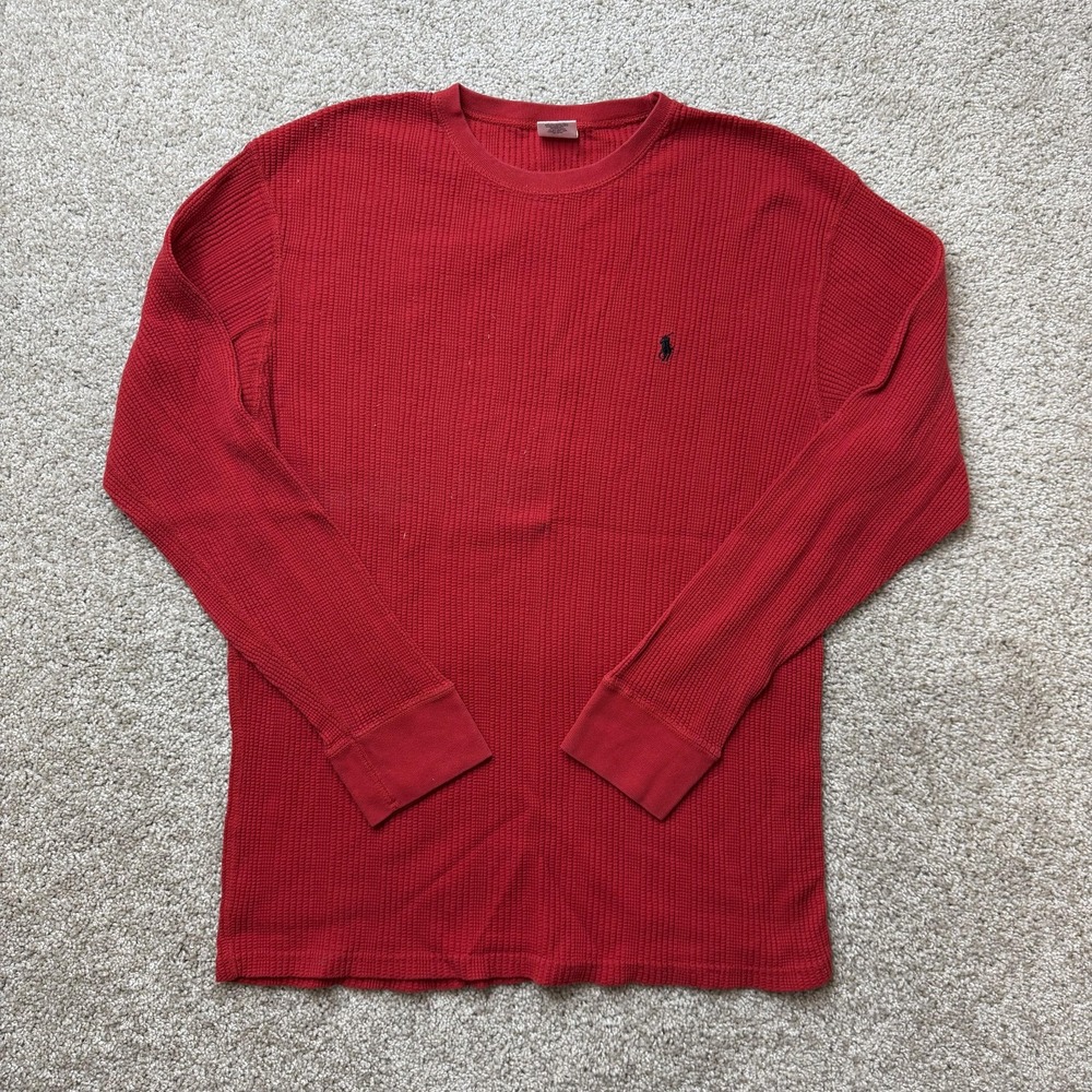 Polo By Ralph Lauren Long Johns Shirt Mens Large Red Cotton Thermal Top